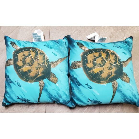 Mainstays 16" x 16" Reversible Sea Turtle Decorative Outdoor Throw Pillows - Picture 2 of 2